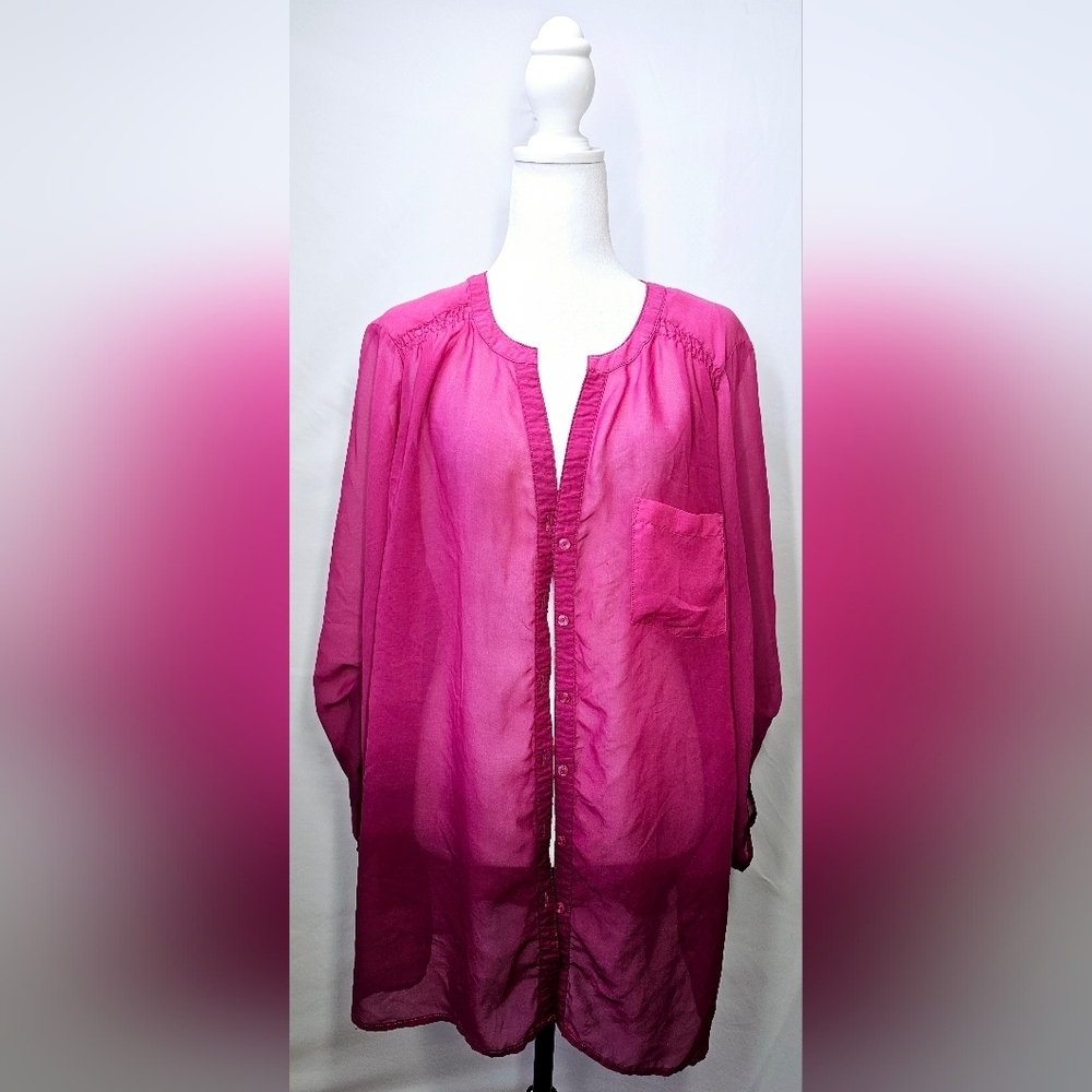 22/24 Avenue Pink Sheer Button-Down Top